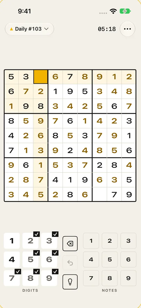 An Apparent Sudoku Daily puzzle in progress